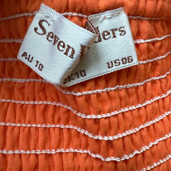 Seven Wonders Orange Puff Sleeve Smocked Cotton Milkmaid Midi Dress M Cottagecor - Picture 6 of 9